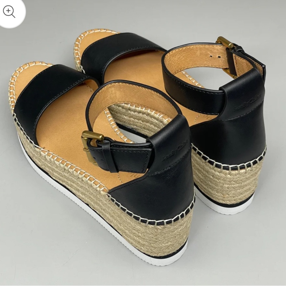 SEE BY CHLOÉ Glyn Flatform Espadrilles Black leather Platform sandal - Picture 4 of 10